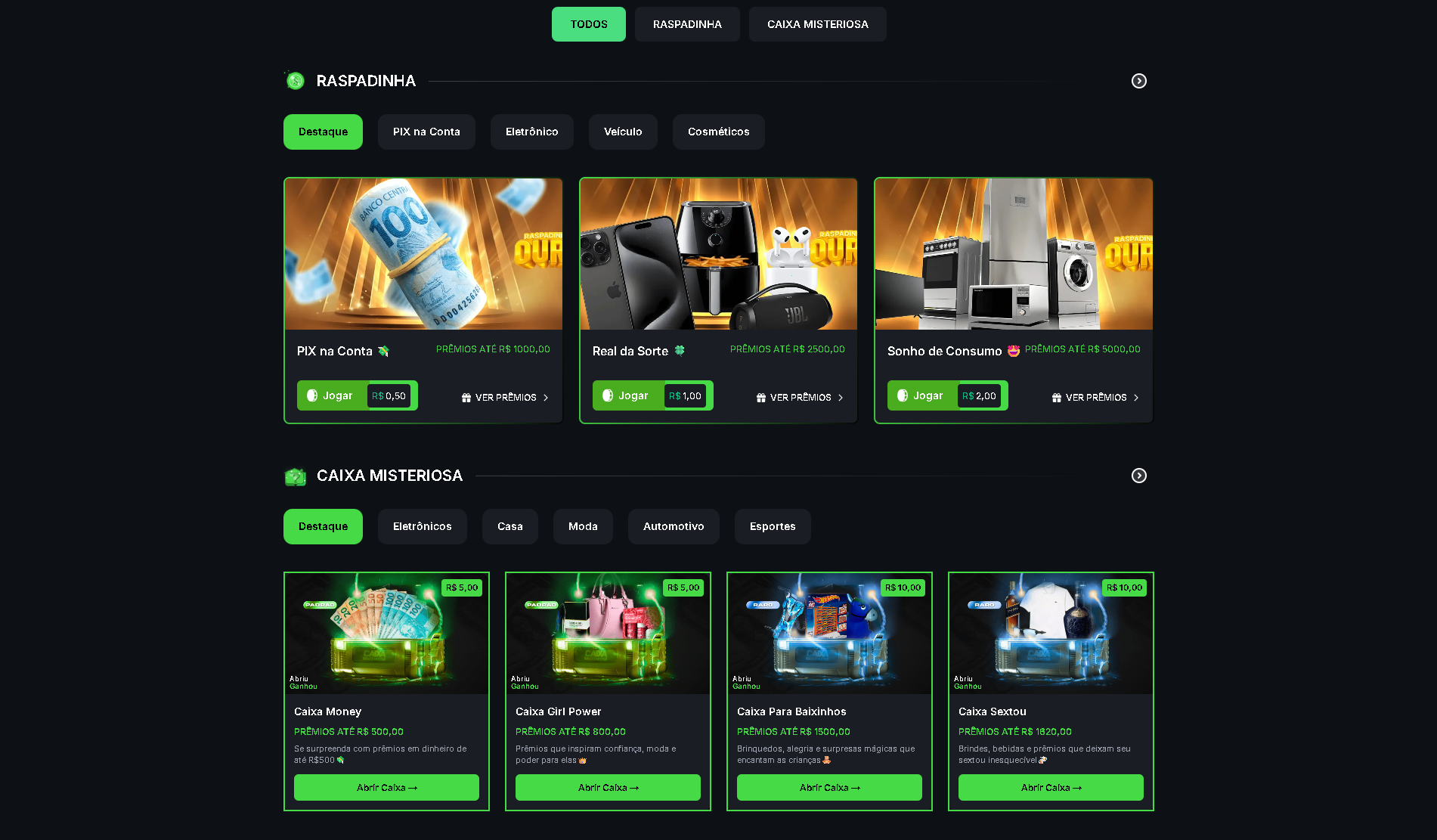 Modelo Raspadinha + Caixa